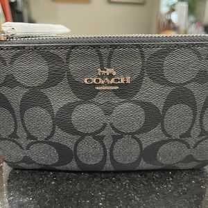 Coach PVC Double Zipper Wallet - Smoke/Black